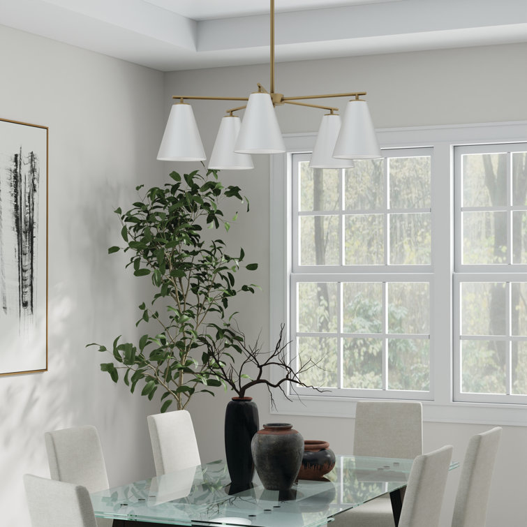 Matte White and Brass 5-Light Metal Chandelier