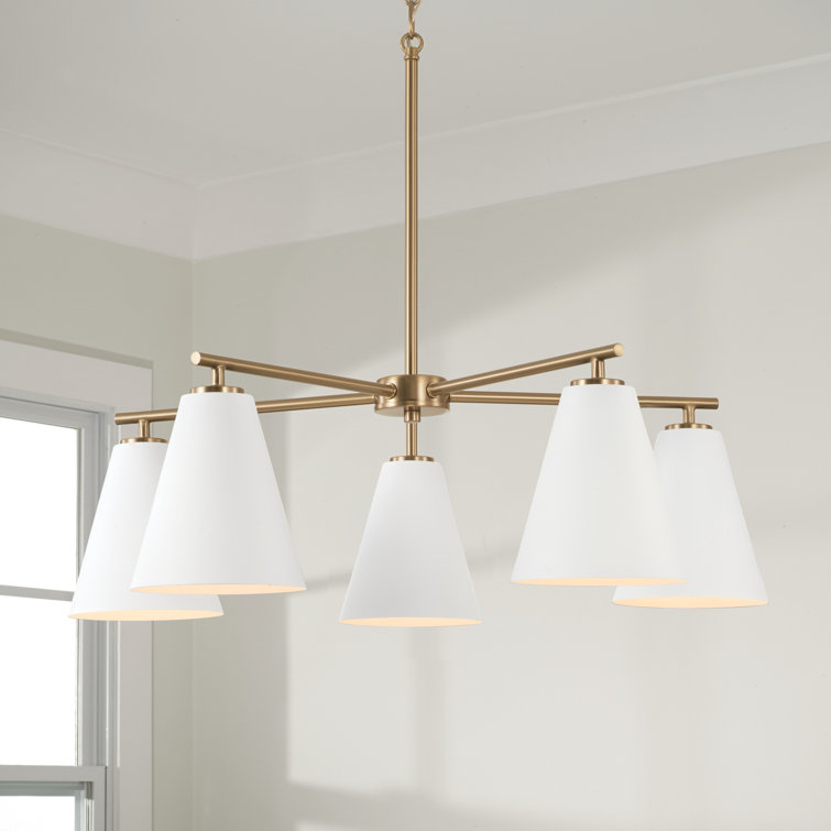 Matte White and Brass 5-Light Metal Chandelier