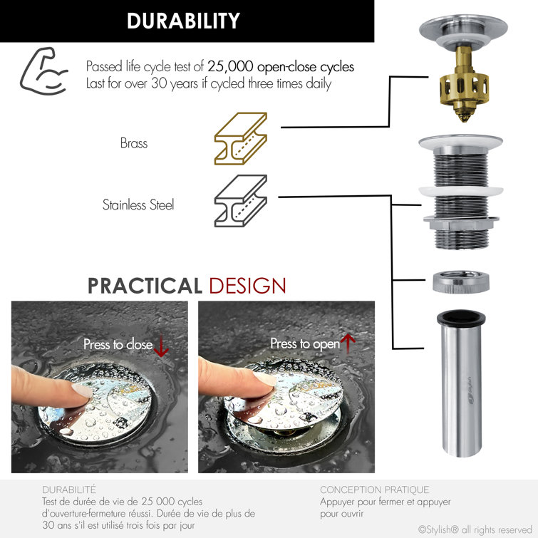 Polished Chrome Stainless Steel Pop-Up Bathroom Sink Drain Set