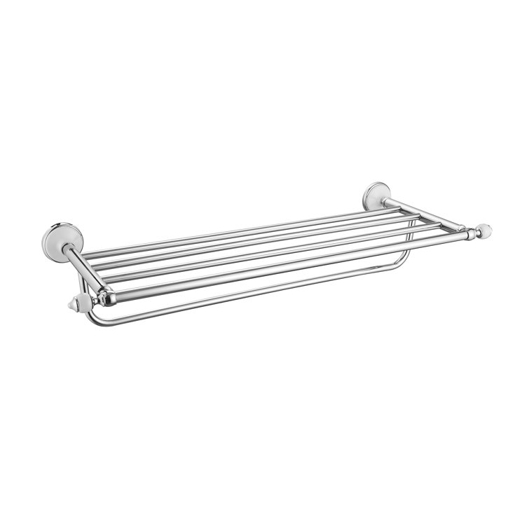 Polished Chrome Double Wall Mounted Towel Rack with Glass Shelf