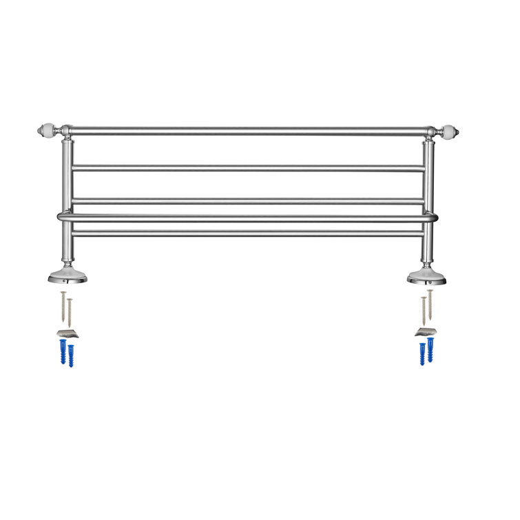 Polished Chrome Double Wall Mounted Towel Rack with Glass Shelf