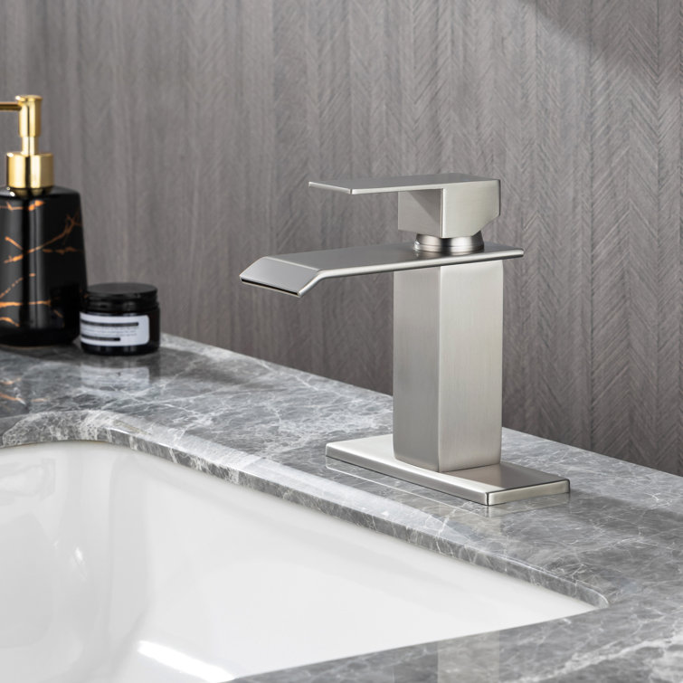 Brushed Nickel Waterfall Spout Bathroom Faucet with Drain Assembly