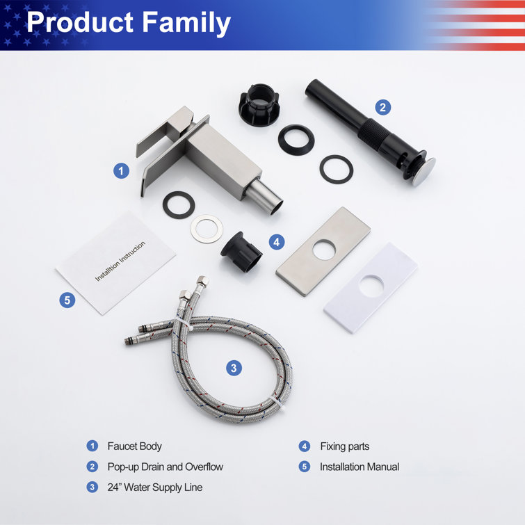 Brushed Nickel Waterfall Spout Bathroom Faucet with Drain Assembly