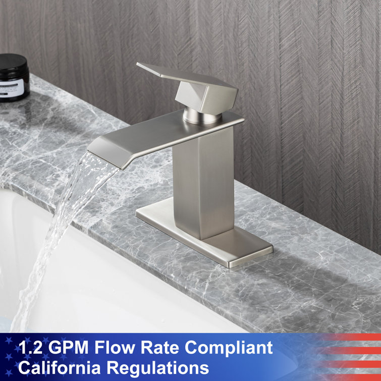 Brushed Nickel Waterfall Spout Bathroom Faucet with Drain Assembly