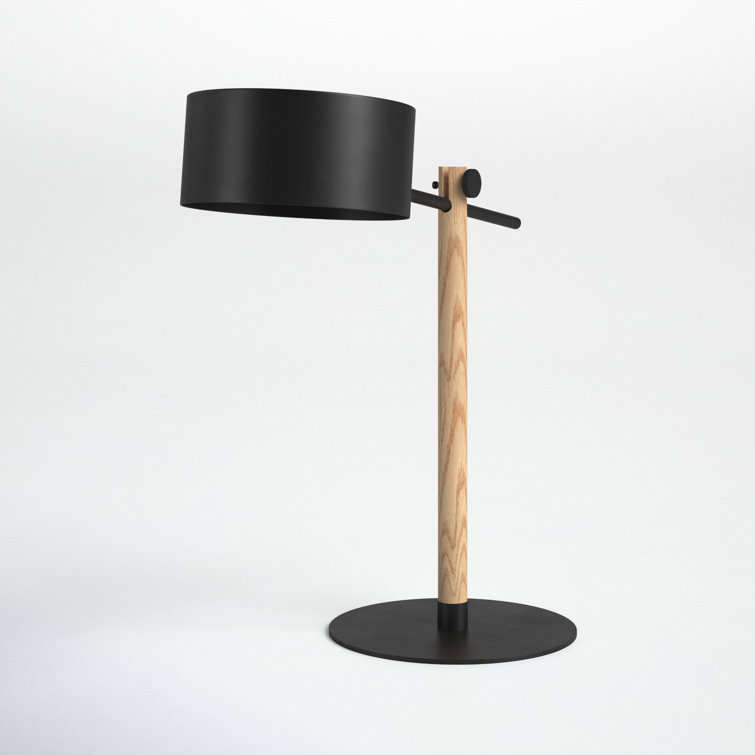 Adjustable Black Metal and Oak Desk Lamp