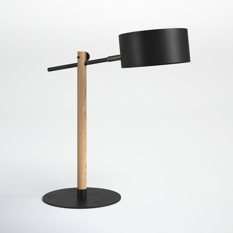 Adjustable Black Metal and Oak Desk Lamp