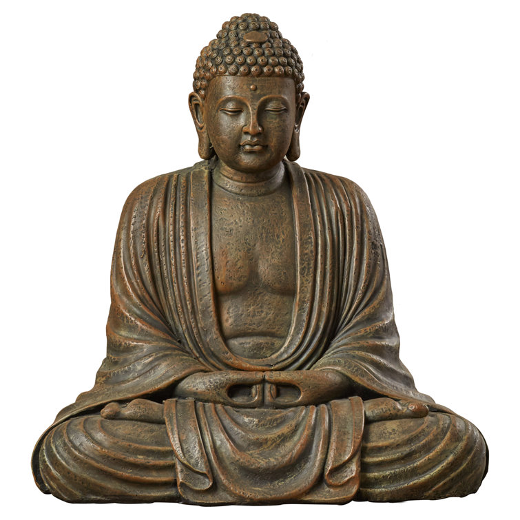33" Tall Dark Brown Resin Japanese Sitting Buddha Statue