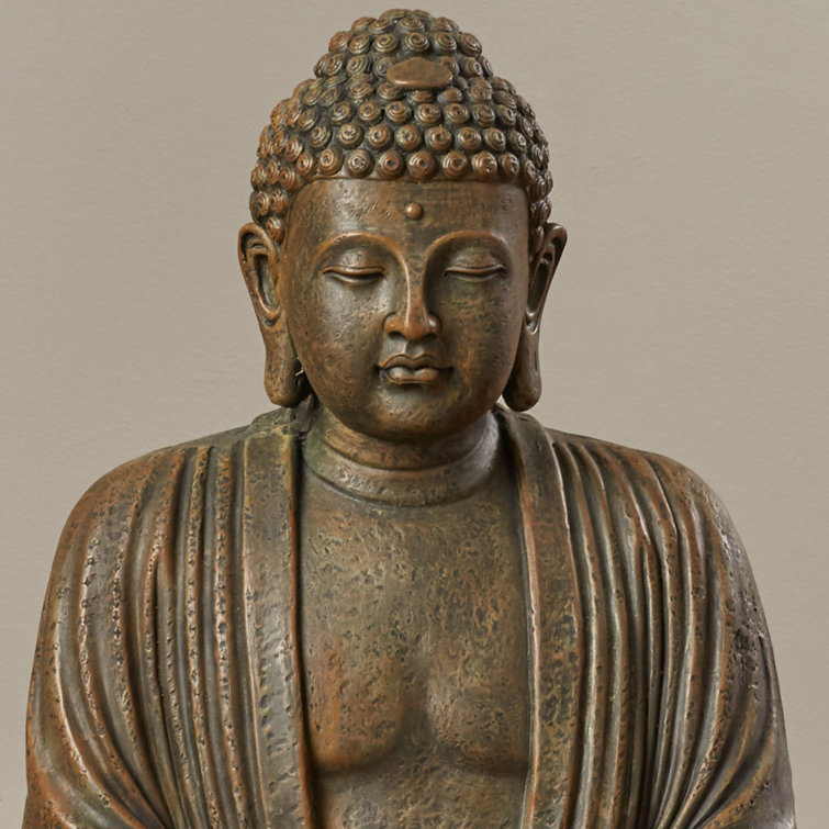 33" Tall Dark Brown Resin Japanese Sitting Buddha Statue