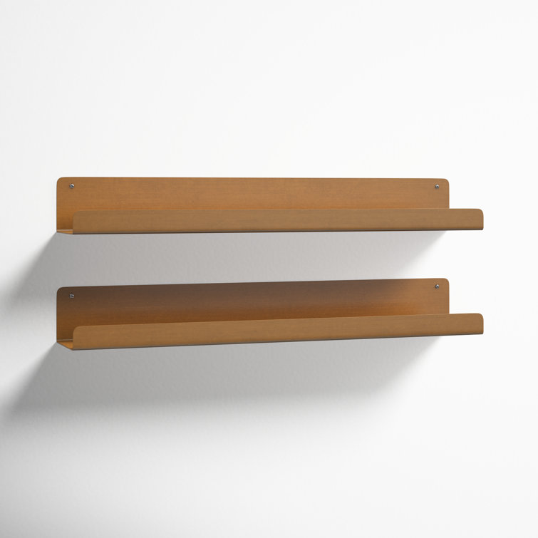 Gold Metal Floating Wall Shelf Set for Living Room or Bedroom