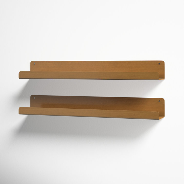 Gold Metal Floating Wall Shelf Set for Living Room or Bedroom