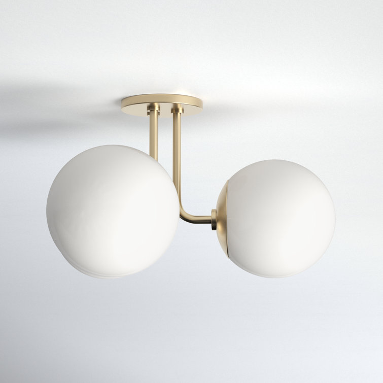 Luna Aged Brass 3-Light Frosted Glass Globe Semi Flush Mount