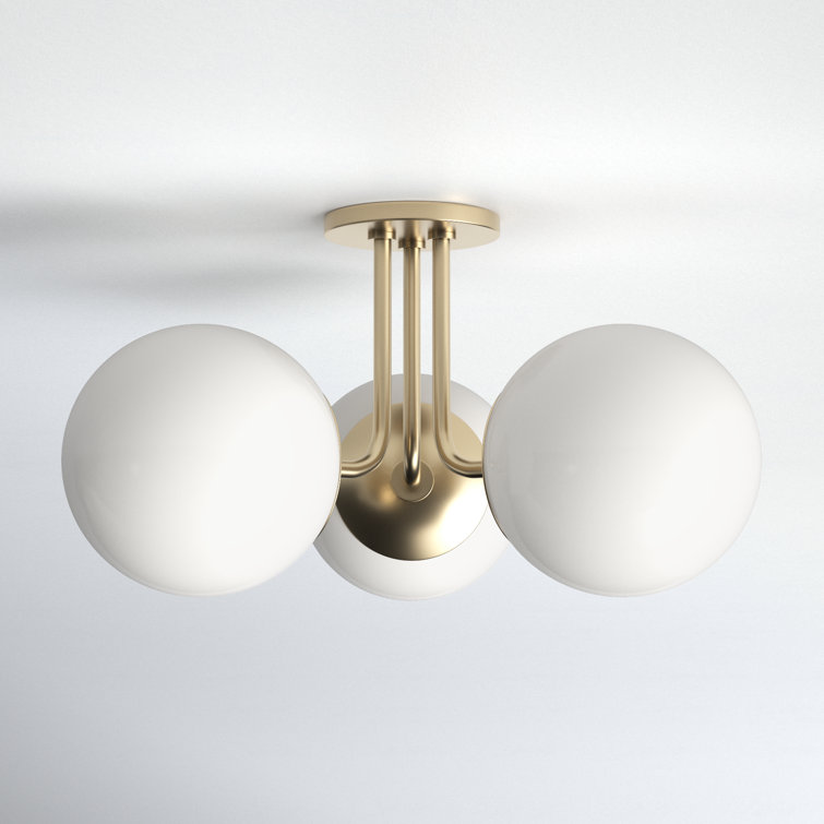 Luna Aged Brass 3-Light Frosted Glass Globe Semi Flush Mount