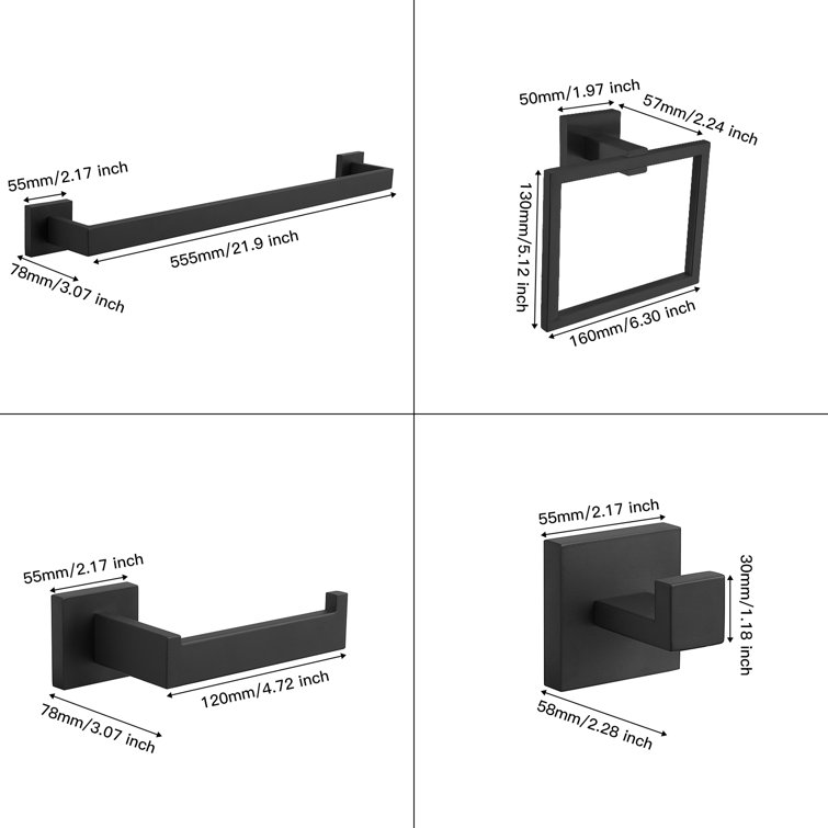 Matte Black Stainless Steel 5-Piece Modern Bathroom Hardware Set