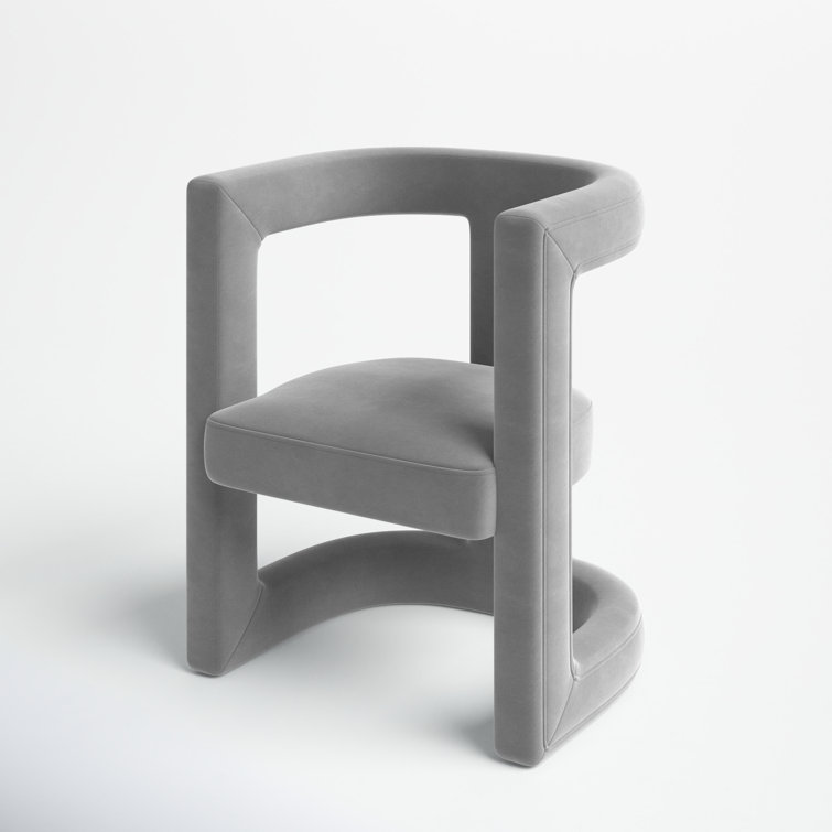 Ada Grey Velvet Birch Wood Accent Chair with Cut-Out Design