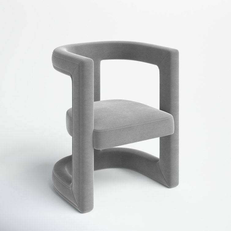 Ada Grey Velvet Birch Wood Accent Chair with Cut-Out Design