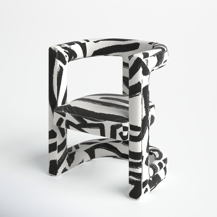 Black and White Velvet Abstract Wishbone Accent Chair