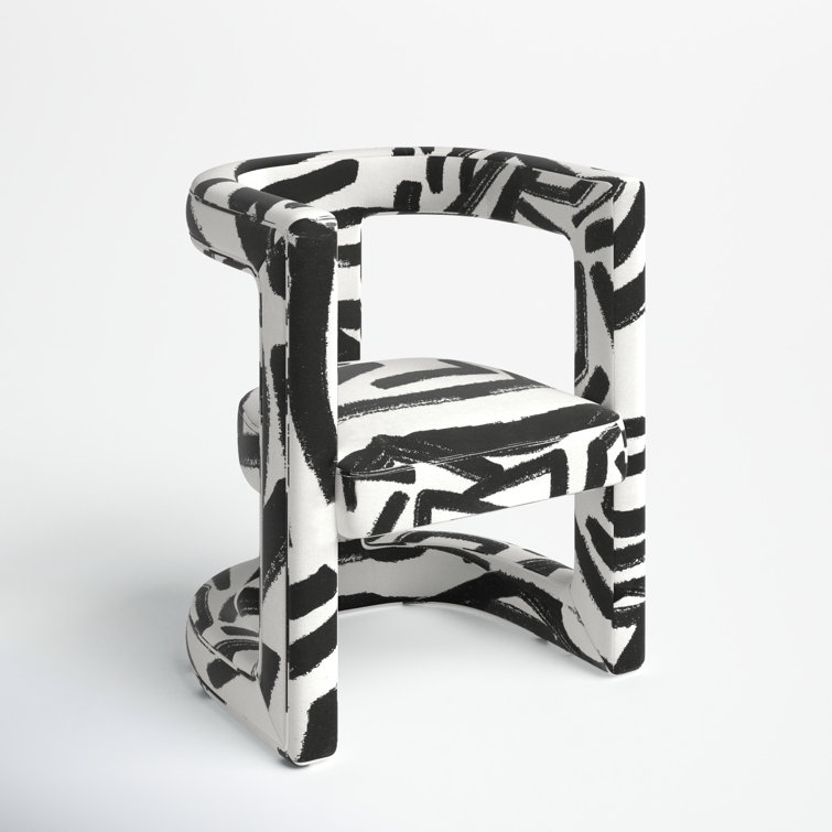 Black and White Velvet Abstract Wishbone Accent Chair