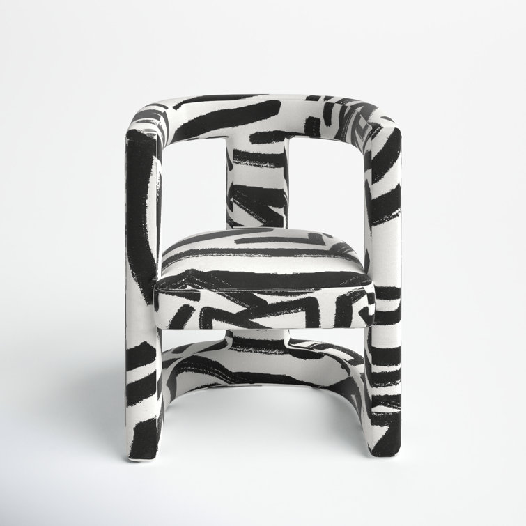 Black and White Velvet Abstract Wishbone Accent Chair