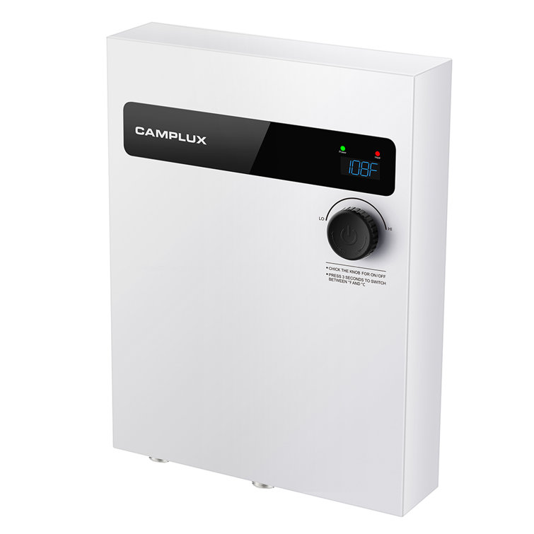 Camplux 18kW White Electric Tankless Water Heater with Digital Display