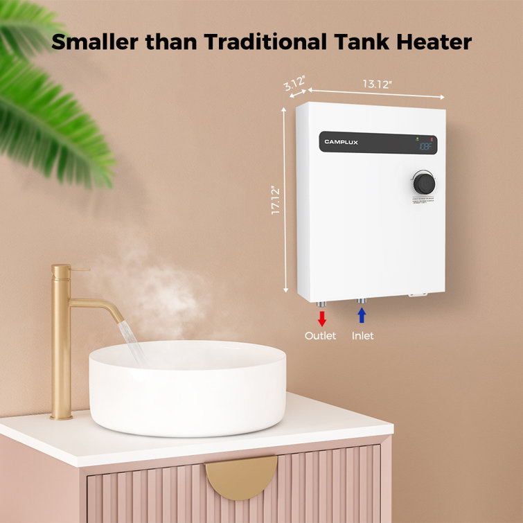 Camplux 18kW White Electric Tankless Water Heater with Digital Display