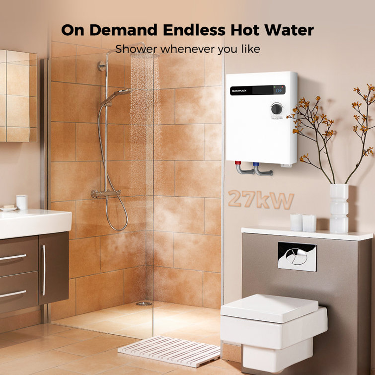 Camplux 18kW White Electric Tankless Water Heater with Digital Display