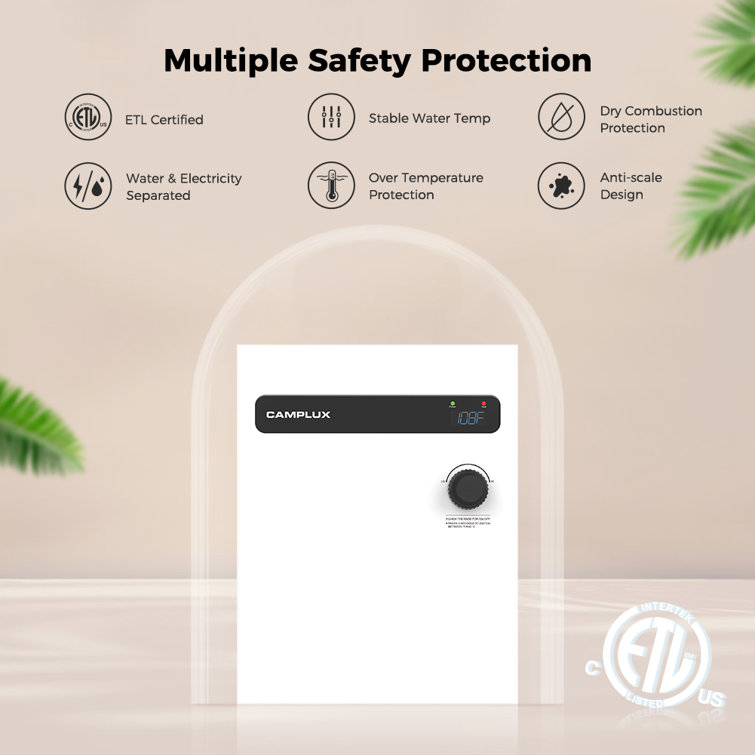 Camplux 18kW White Electric Tankless Water Heater with Digital Display