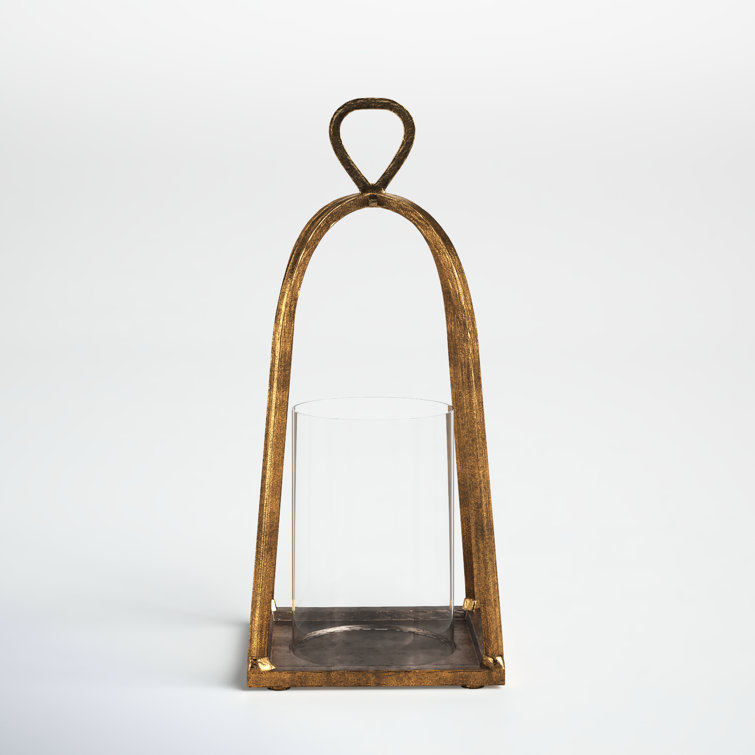 Hand-Finished Gold and Glass Hurricane Candle Holder