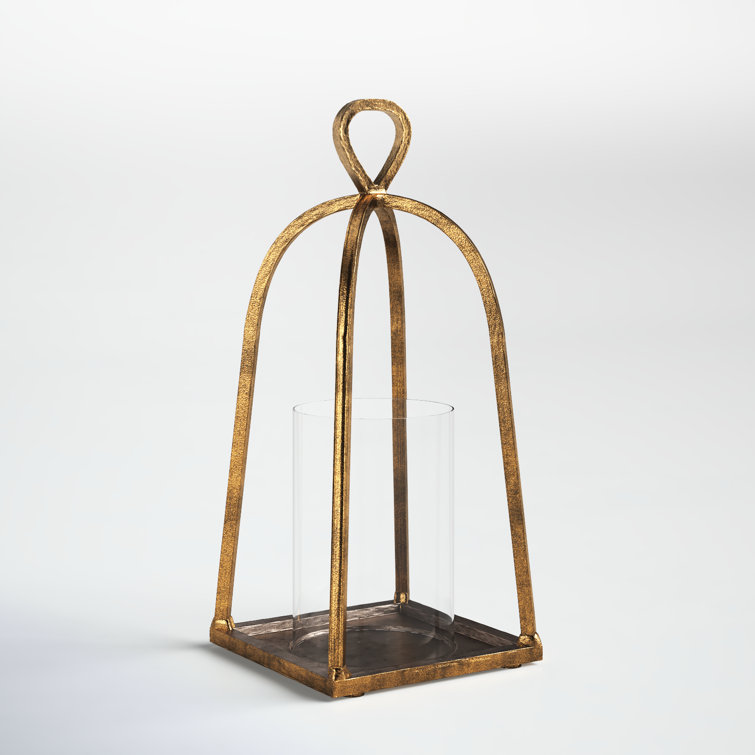 Hand-Finished Gold and Glass Hurricane Candle Holder