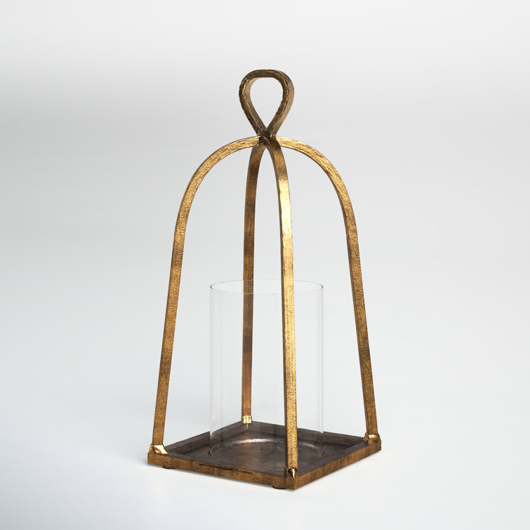 Hand-Finished Gold and Glass Hurricane Candle Holder