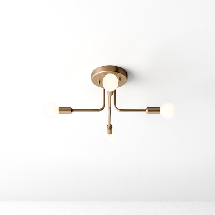 Satin Brass 4-Light Glass Globe Sputnik Flush Mount