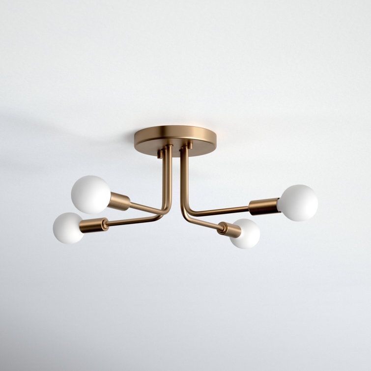 Satin Brass 4-Light Glass Globe Sputnik Flush Mount