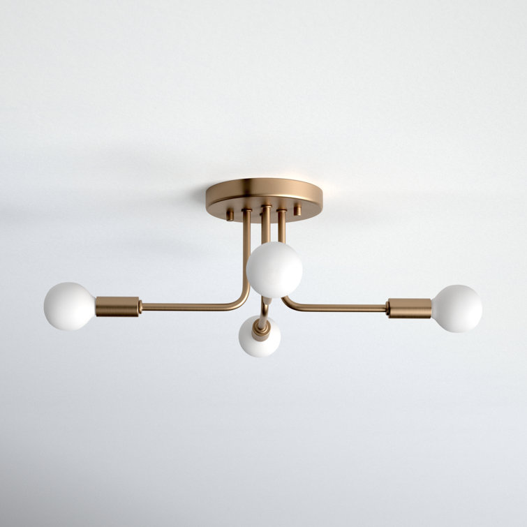Satin Brass 4-Light Glass Globe Sputnik Flush Mount