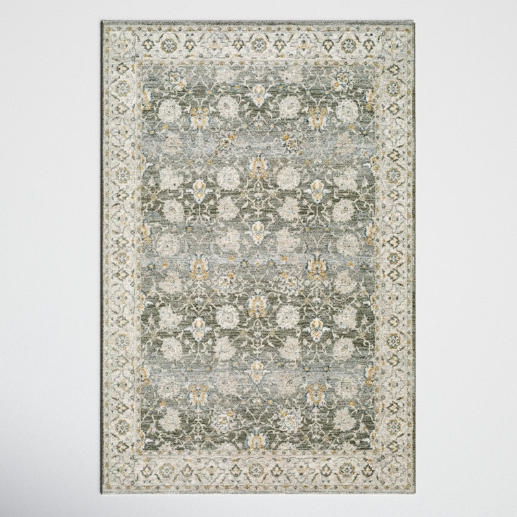 Ivory and Olive Oriental Synthetic Flat Woven Rug