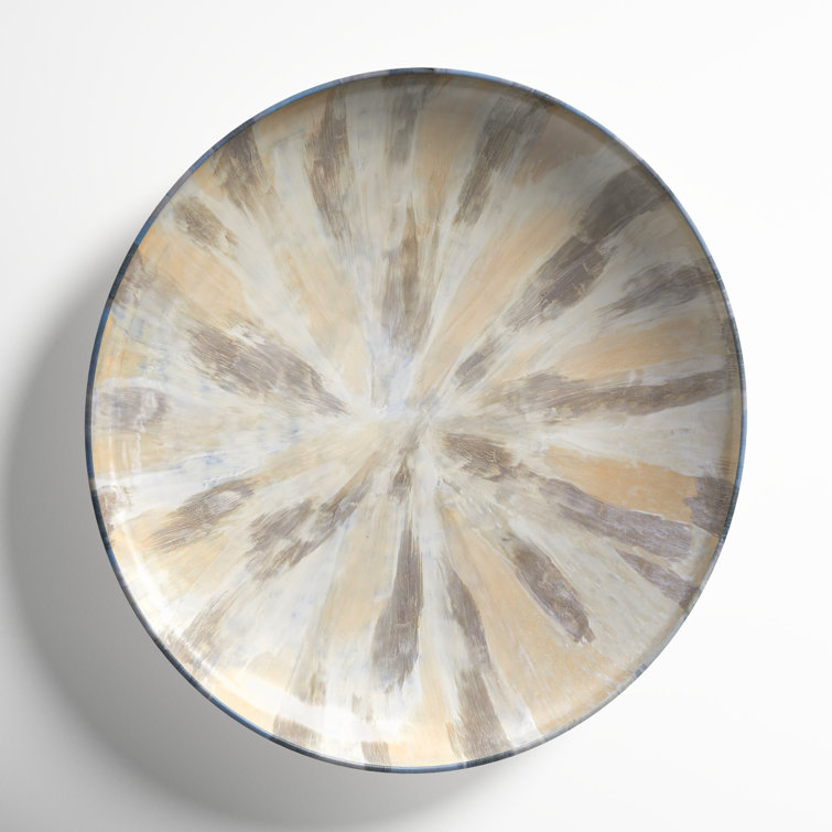 Hand-Painted Round Beige and Gray Metal Decorative Plate