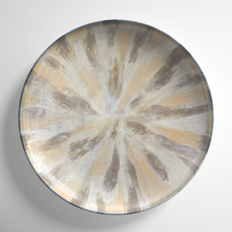 Hand-Painted Round Beige and Gray Metal Decorative Plate