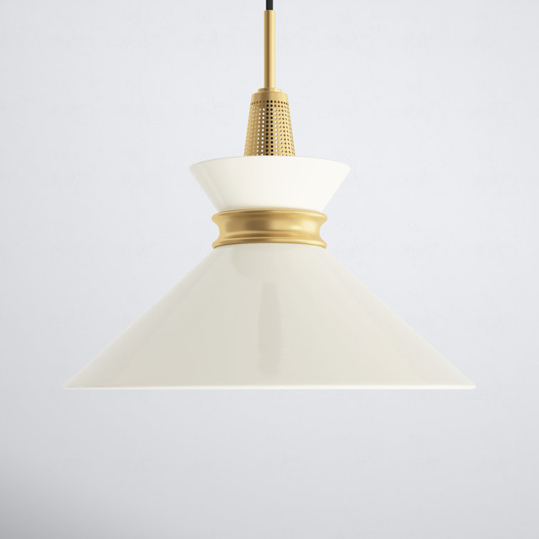 Aged Brass and Cream Metal Single Cone Pendant Light