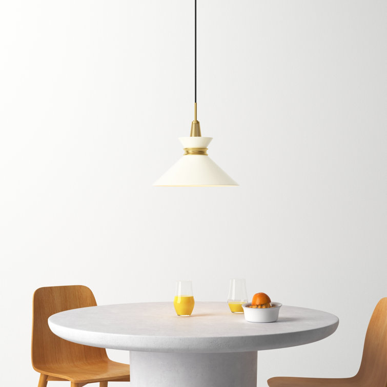 Aged Brass and Cream Metal Single Cone Pendant Light