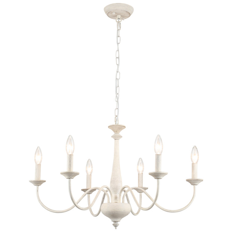 Distressed Cream 6-Light Candle Style Metal Chandelier