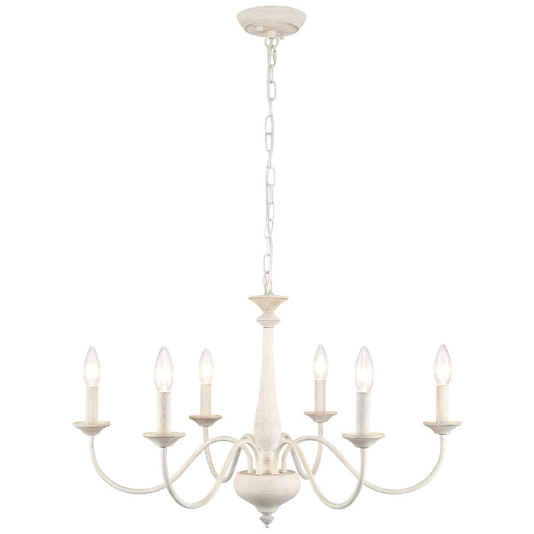 Distressed Cream 6-Light Candle Style Metal Chandelier