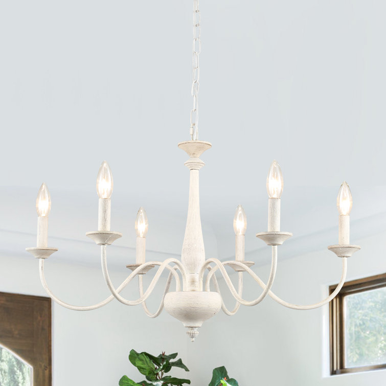 Distressed Cream 6-Light Candle Style Metal Chandelier
