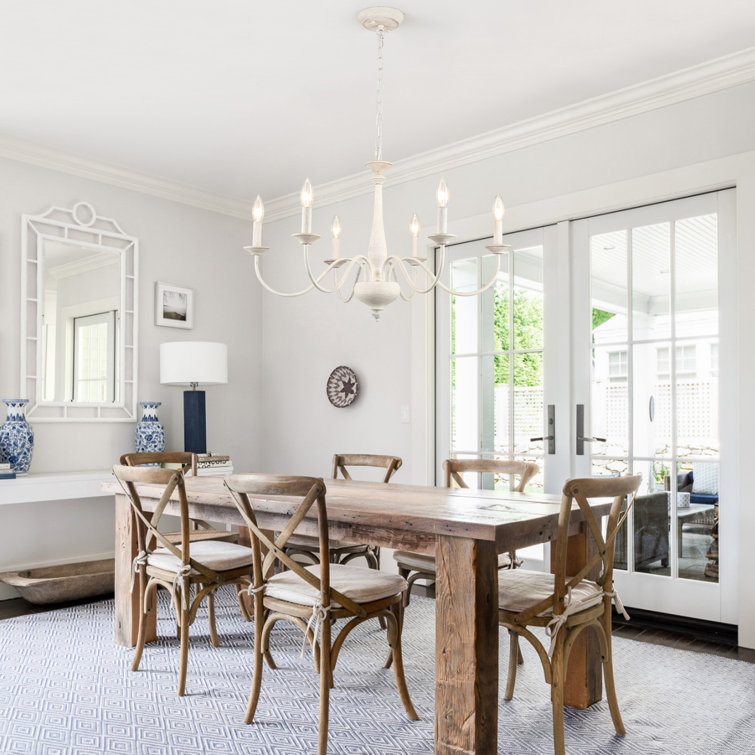 Distressed Cream 6-Light Candle Style Metal Chandelier