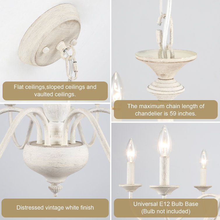 Distressed Cream 6-Light Candle Style Metal Chandelier