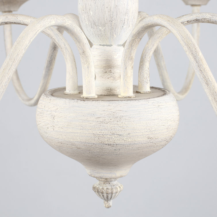 Distressed Cream 6-Light Candle Style Metal Chandelier