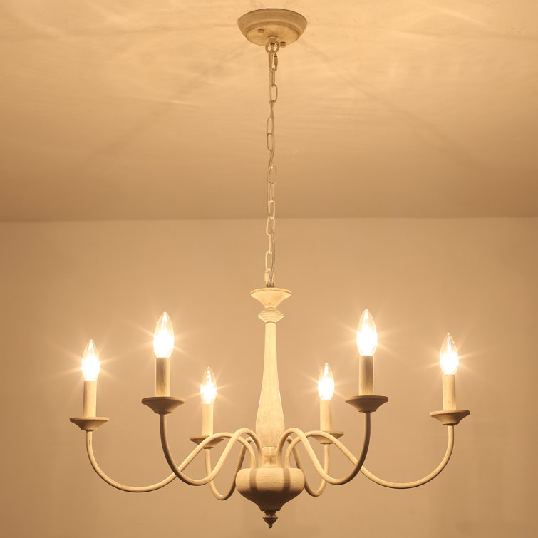 Distressed Cream 6-Light Candle Style Metal Chandelier