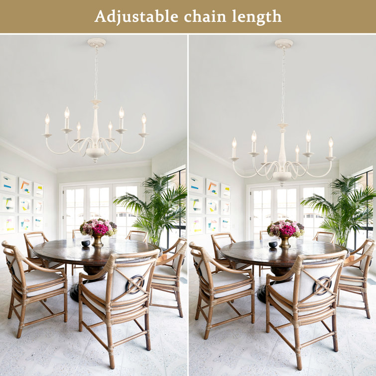 Distressed Cream 6-Light Candle Style Metal Chandelier