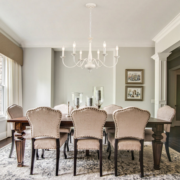 Distressed Cream 6-Light Candle Style Metal Chandelier