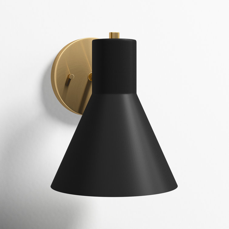 Black and Brass Steel Cone Shade Dimmable Sconce