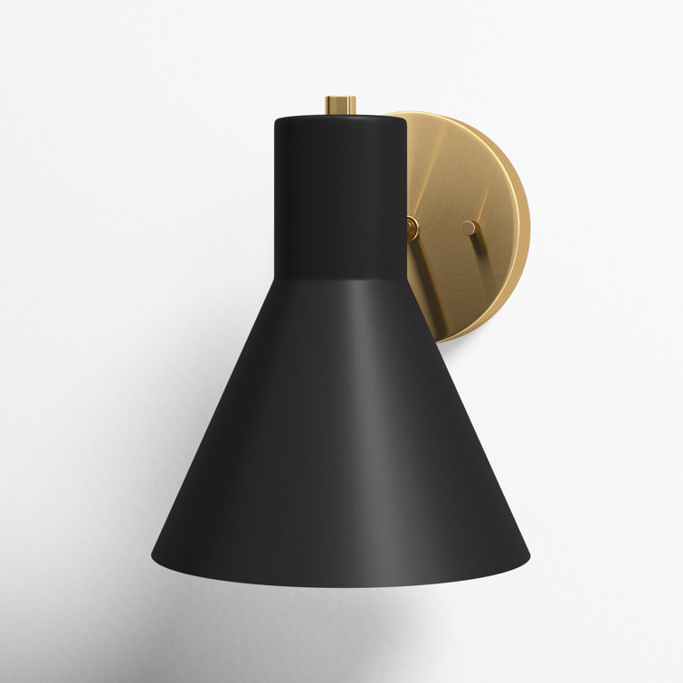 Black and Brass Steel Cone Shade Dimmable Sconce