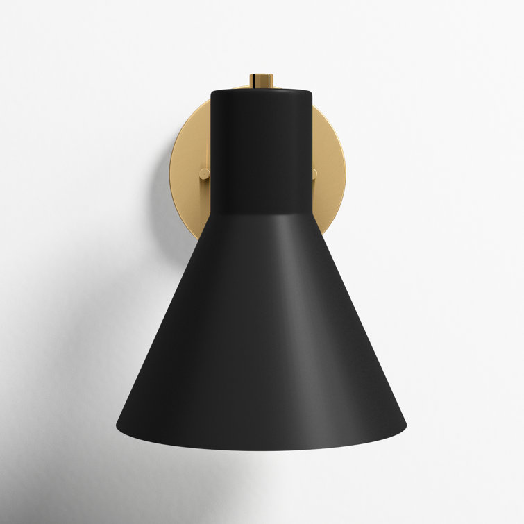Black and Brass Steel Cone Shade Dimmable Sconce