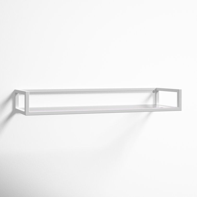 White Glass Rectangular Wall Shelf with Metal Frame
